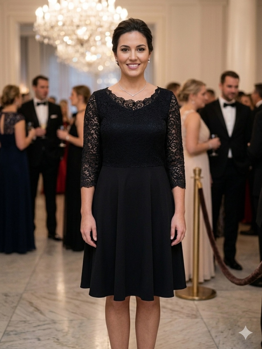 Karl Lagerfeld Paris Black Lace Fit & Flare Cocktail Dress Size 14 Elegant